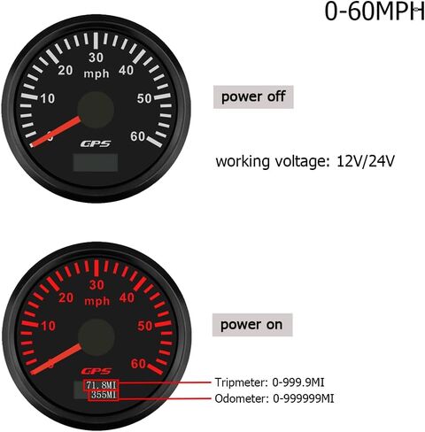 2 "52 مم جرار MPH GPS عداد المقياس المقياس مع 7 الإضاءة الخلفية القابلة للتعديل للقارب ATV شاحنة شاحنة محرك 12V 24V (الأسود والفضي ، 0-30 ميل في الساعة) in Saudi Arabia