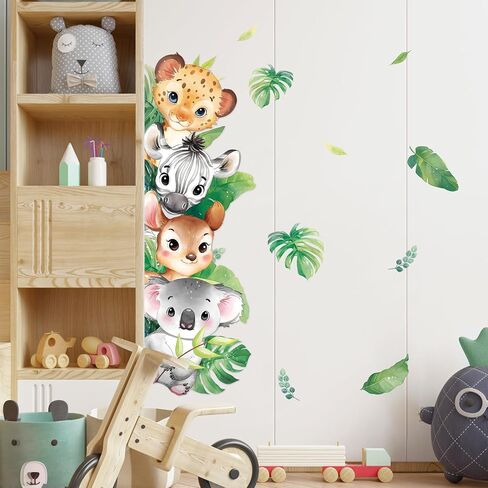 Tanlaby Jungle Animals Wall Stickers Cartoon Safari Animal Wall Decals Fox Bear Lion Monkey Tropical Leaves Art Decor for Baby Nursery Kids Playroom Bedroom in Kuwait