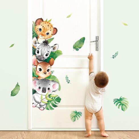 Tanlaby Jungle Animals Wall Stickers Cartoon Safari Animal Wall Decals Fox Bear Lion Monkey Tropical Leaves Art Decor for Baby Nursery Kids Playroom Bedroom in Kuwait