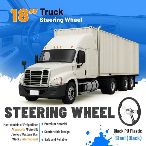 18 "عجلة قيادة الشاحنة 4 متوافقة مع Freightliner Kenworth Peterbilt Volvo Western Star Mack International-Black Pu Steel (Black) in Saudi Arabia