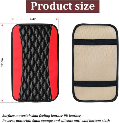 Car Center Console Cushion Pad, Universal Leather Waterproof Armrest Seat Box Cover Protector,Comfortable Car Decor Accessories Fit for Most Cars, Vehicles, SUVs (Red) in Kuwait