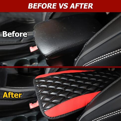 Car Center Console Cushion Pad, Universal Leather Waterproof Armrest Seat Box Cover Protector,Comfortable Car Decor Accessories Fit for Most Cars, Vehicles, SUVs (Red) in Kuwait