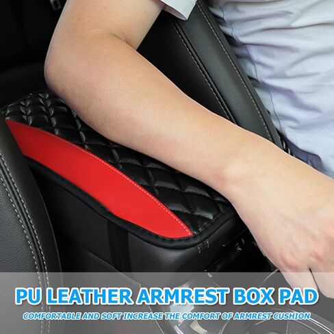 Car Center Console Cushion Pad, Universal Leather Waterproof Armrest Seat Box Cover Protector,Comfortable Car Decor Accessories Fit for Most Cars, Vehicles, SUVs (Red) in Kuwait