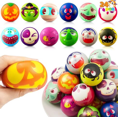 JOYIN 24 PCS Halloween Stress Balls Slow Rising Stress Relief Fidget Toys, Assorted Designs and Colors Stress Balls for Halloween Party Favor, Halloween Toys for Boys and Girls, Kids Gift in Saudi Arabia
