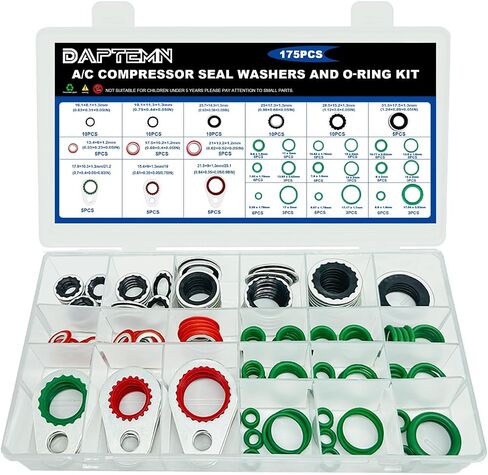 175 PCS A/C Compressor System Seal Washers Kit, 12 Size Air Conditioning Gasket and 18 Size Car AC O Rings, Universal Vehicle Repairs Automotive Self-Centered Washer in Saudi Arabia