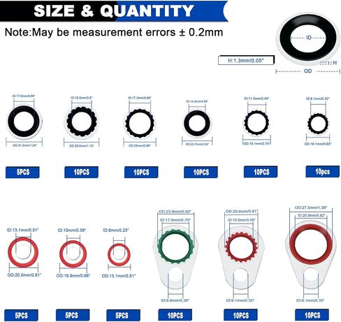 175 PCS A/C Compressor System Seal Washers Kit, 12 Size Air Conditioning Gasket and 18 Size Car AC O Rings, Universal Vehicle Repairs Automotive Self-Centered Washer in Saudi Arabia