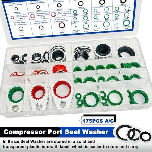 175 PCS A/C Compressor System Seal Washers Kit, 12 Size Air Conditioning Gasket and 18 Size Car AC O Rings, Universal Vehicle Repairs Automotive Self-Centered Washer in Saudi Arabia