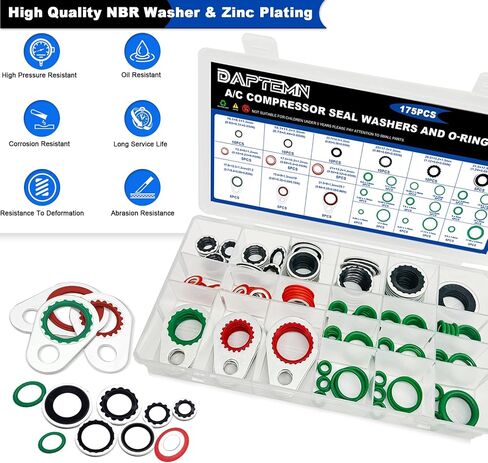175 PCS A/C Compressor System Seal Washers Kit, 12 Size Air Conditioning Gasket and 18 Size Car AC O Rings, Universal Vehicle Repairs Automotive Self-Centered Washer in Saudi Arabia