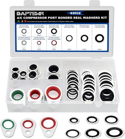 175 PCS A/C Compressor System Seal Washers Kit, 12 Size Air Conditioning Gasket and 18 Size Car AC O Rings, Universal Vehicle Repairs Automotive Self-Centered Washer in Saudi Arabia