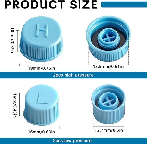4pcs Car A/C Valve Core Cours ، أغطية صمام مكيف الهواء ، Calproof R134a AC System Cap ، استبدال غطاء الضغط العالي والانخفاض في الغبار ، ملحقات السيارة المهنية الشاملة (4pcs) in Kuwait