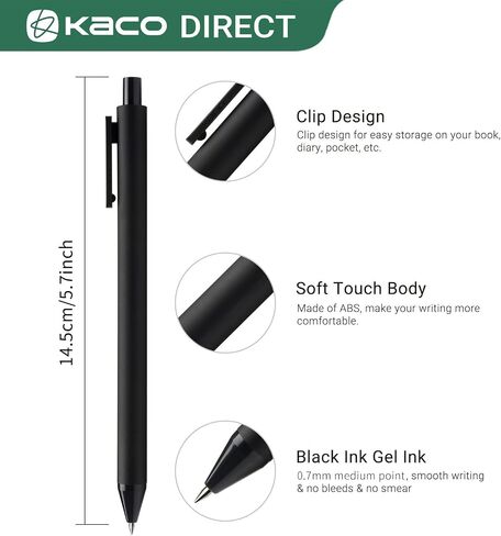 Kaco Gel Pens Black 0.5mm Fine Point 10 Pieces Retractable Aesthetic Pens Office Supplies (10 Black) in Saudi Arabia
