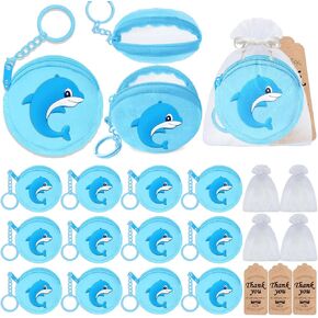 36 Pack Dolphin Change Purses Set Include 12 Dolphin Wallets with Keyring, 12 Thank You Tags and 12 Organza Bags for Dolphin Ocean Sea Animals Under the Sea Party Supplies,Blue in Saudi Arabia