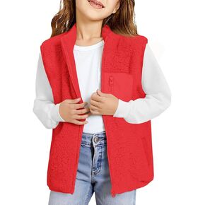 Haloumoning Girls Sherpa Fleece Vest Kids Fall Winter Full Zip Fuzzy Outerwear Jacket with Pockets 5-14Y in Kuwait