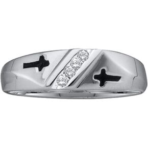 10k White or Yellow Gold Cross Four 4 Stone Channel Set Round Cut Mens Diamond Wedding Ring Band 6mm (.05 cttw) in Kuwait