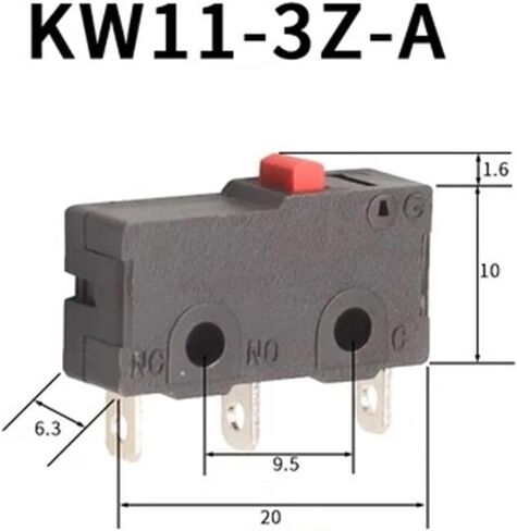 Micro Switch KW11-3Z ، مفتاح دفع ARC Lever Arc Lever ، 2/3 PIN NO/NC ، 5A 250VAC ، أسود ، 10 حزمة (KW11-3Z-2) in Saudi Arabia