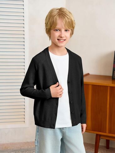 Haloumoning Boys Cardigan Sweater Kids Casual v Neck Button Down Usifor in Saudi Arabia