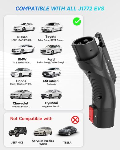 محول شحن تيسلا إلى J1772 - محول شاحن تيسلا يصل إلى 60 أمبير 250 فولت تيار متردد مع قفل أمان متوافق مع شواحن الوجهة الجدارية المنزلية من تيسلا/موصلات الهاتف المحمول، محول J1772 EV لجميع أجهزة J1772 EVs in Kuwait