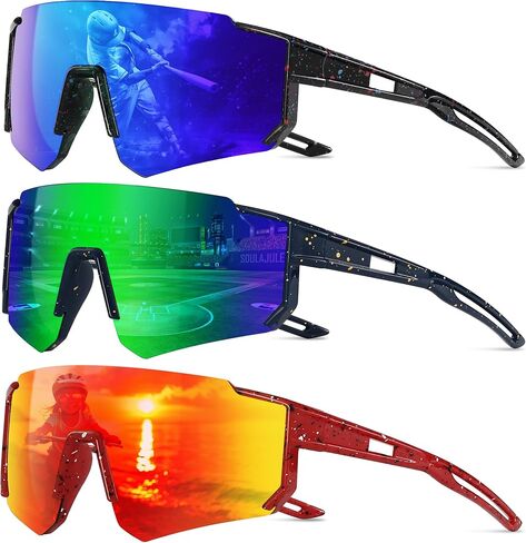 3Pack Kids Sunglasses Polarized - UV400 Protect Boys Youth Cycling Goggles Baseball Grosball With Gasses Strap in Kuwait
