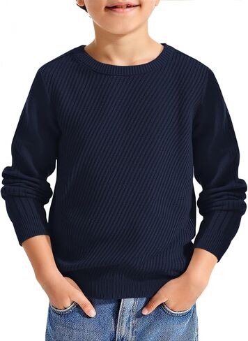 Haloumoning Boys Texture Sweater Kids Crewneck Long Sleeve Knit Pullover Sweater Fall Winter Clothes 5-14 Years in Saudi Arabia