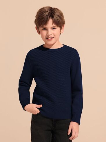 Haloumoning Boys Texture Sweater Kids Crewneck Long Sleeve Knit Pullover Sweater Fall Winter Clothes 5-14 Years in Saudi Arabia