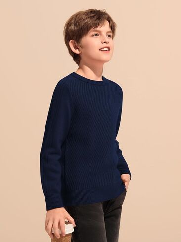 Haloumoning Boys Texture Sweater Kids Crewneck Long Sleeve Knit Pullover Sweater Fall Winter Clothes 5-14 Years in Saudi Arabia