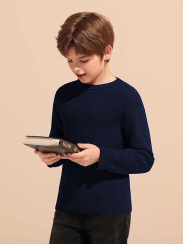 Haloumoning Boys Texture Sweater Kids Crewneck Long Sleeve Knit Pullover Sweater Fall Winter Clothes 5-14 Years in Saudi Arabia