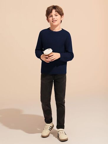 Haloumoning Boys Texture Sweater Kids Crewneck Long Sleeve Knit Pullover Sweater Fall Winter Clothes 5-14 Years in Saudi Arabia