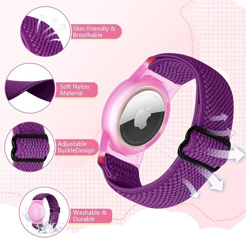 نطاقات نايلون مرنة لـ Apple Airtag for Kids ، 2 حزمة نايلون ساعات ساعة متوافقة مع Airtag ، معصم مضاد لمكافحة لشيخ الأطفال الصغار in Kuwait