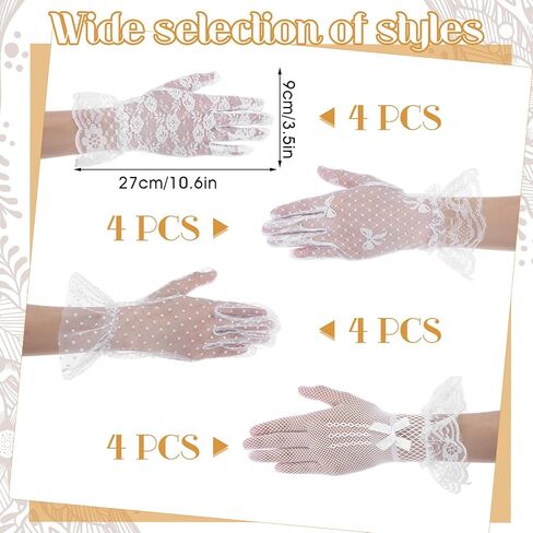 16 Pairs of Women Lace Gloves Tea Party Elegant Short Gloves for Vintage Ladies Wedding Wrist in Kuwait