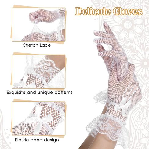 16 Pairs of Women Lace Gloves Tea Party Elegant Short Gloves for Vintage Ladies Wedding Wrist in Kuwait