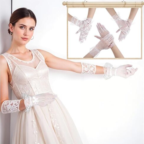 16 Pairs of Women Lace Gloves Tea Party Elegant Short Gloves for Vintage Ladies Wedding Wrist in Kuwait