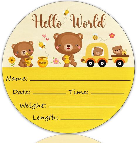 لافتة إعلان الطفل للأولاد والبنات حديثي الولادة، لافتة Hello World لحديثي الولادة، ديكور حائط الحضانة، علامة اسم الطفل، لوحة دائرية من خشب البتولا باللون الوردي اللطيف مقاس 6 بوصات in Kuwait