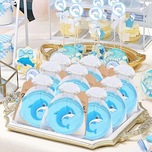 36 Pack Dolphin Change Sets مجموعة 12 محافظ الدلفين مع المفاتيح ، 12 شكرا لك العلامات و 12 أكياس أورجانزا لحيوانات البحر في المحيط الدلافين تحت إمدادات حفل البحر ، الأزرق in Saudi Arabia