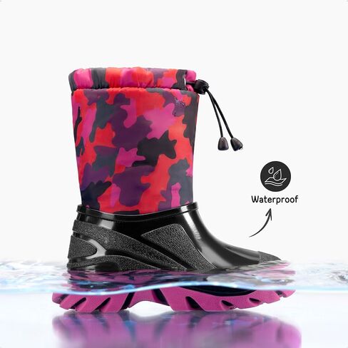 DREAM PAIRS Boys Snow Boots Waterproof Camouflage Slip Resistant Mid Calf Faux Fur Lining Outdoor Winter Shoes for Little/Big Kids in Kuwait