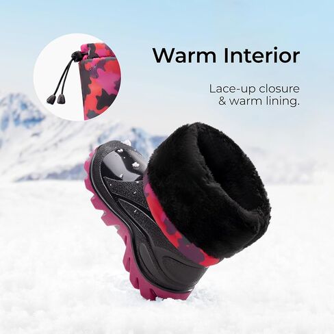 DREAM PAIRS Boys Snow Boots Waterproof Camouflage Slip Resistant Mid Calf Faux Fur Lining Outdoor Winter Shoes for Little/Big Kids in Kuwait
