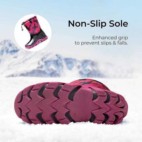 DREAM PAIRS Boys Snow Boots Waterproof Camouflage Slip Resistant Mid Calf Faux Fur Lining Outdoor Winter Shoes for Little/Big Kids in Kuwait