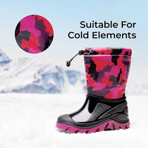 DREAM PAIRS Boys Snow Boots Waterproof Camouflage Slip Resistant Mid Calf Faux Fur Lining Outdoor Winter Shoes for Little/Big Kids in Kuwait