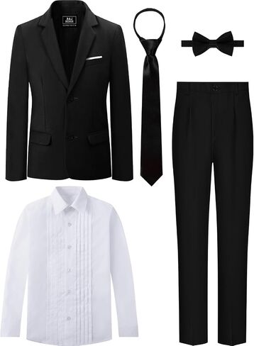 A & J Design Boys '5 - قطعة سهرة - سترة ، قميص ، سروال ، ربطة عنق وربطة عنق للأعمار من 6 إلى 16 عامًا - ارتداء رسمية أنيقة in Saudi Arabia