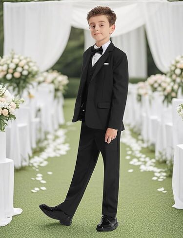 A & J Design Boys '5 - قطعة سهرة - سترة ، قميص ، سروال ، ربطة عنق وربطة عنق للأعمار من 6 إلى 16 عامًا - ارتداء رسمية أنيقة in Saudi Arabia