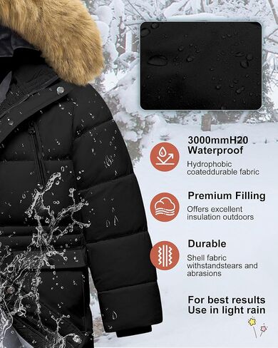 Boy's Winter Coat Waterproof Kids Puffer Jacket Thicken Parka Fleece Lined Bubble Ski Snow Outerwear with Fur Hood in Kuwait