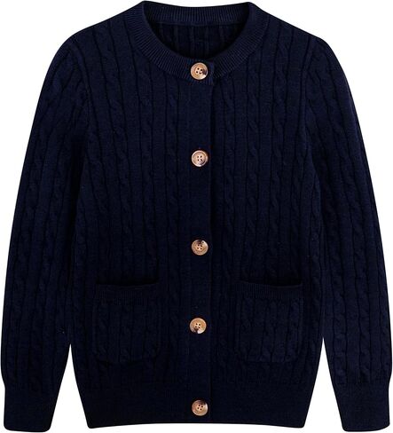 Girls Cardigan Long Sleeve Button Front Sweater Toddler Kids Knit School Uniforms Sweaters with Pockets 3-12 Years in Kuwait