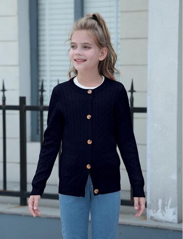 Girls Cardigan Long Sleeve Button Front Sweater Toddler Kids Knit School Uniforms Sweaters with Pockets 3-12 Years in Kuwait