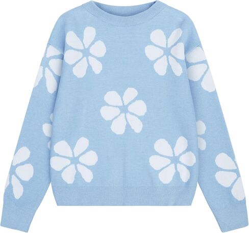 Girls' Knit Pattern Pullover Sweaters Crewneck Long Sleeve Fall Casual Tops, Size 5-14 Years in Kuwait