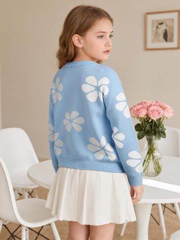 Girls' Knit Pattern Pullover Sweaters Crewneck Long Sleeve Fall Casual Tops, Size 5-14 Years in Kuwait
