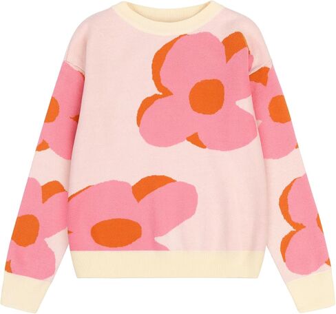 Girls' Knit Pattern Pullover Sweaters Crewneck Long Sleeve Fall Casual Tops, Size 5-14 Years in Kuwait