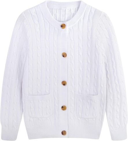 Girls Cardigan Long Sleeve Button Front Sweater Toddler Kids Knit School Uniforms Sweaters with Pockets 3-12 Years in Kuwait
