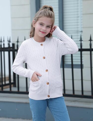 Girls Cardigan Long Sleeve Button Front Sweater Toddler Kids Knit School Uniforms Sweaters with Pockets 3-12 Years in Kuwait