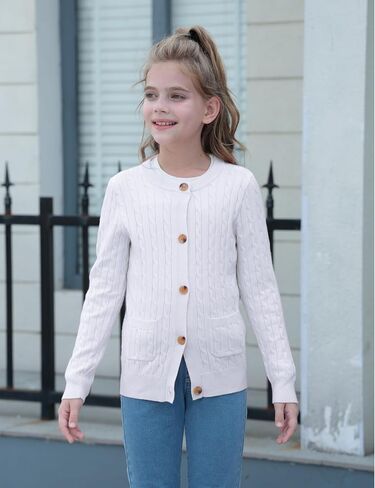 Girls Cardigan Long Sleeve Button Front Sweater Toddler Kids Knit School Uniforms Sweaters with Pockets 3-12 Years in Kuwait