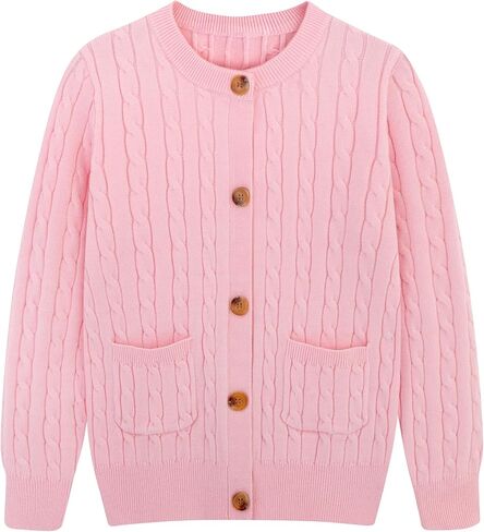 Girls Cardigan Long Sleeve Button Front Sweater Toddler Kids Knit School Uniforms Sweaters with Pockets 3-12 Years in Kuwait