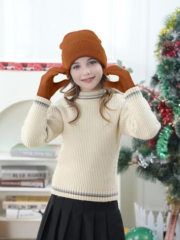 Glooarm 8 Pack Kids Beanie Hats and Gloves Set Kid's Knitted Beanies Hat Winter Gloves for Boys Girls in Kuwait